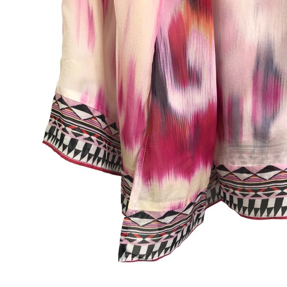 Hale Bob Women‎ Blouse TopTunic XS Zahara Silk Boho Long Sleeve Pink Watercolor - Picture 4 of 8